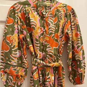 Poupette St. Barth Olive and Pink Patterned Dress